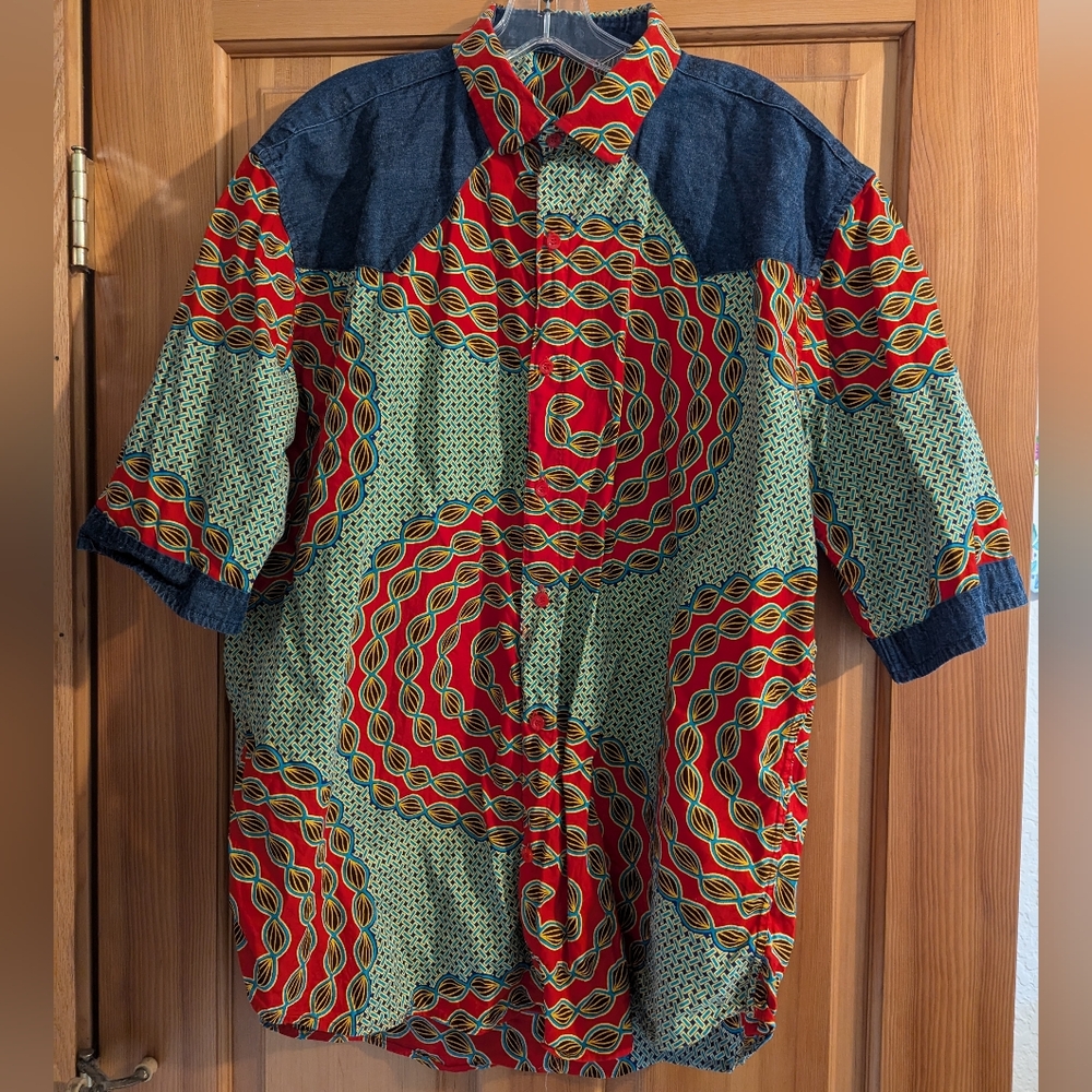 Mens short sleeve collared Ankara shirt